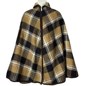 VINTAGE 70s Reversible Plaid Blanket Wool Cape